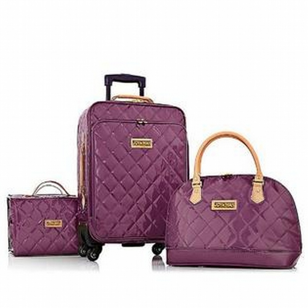 Joy & IMAN Iconic Plum Purple Quilted Luggage Set